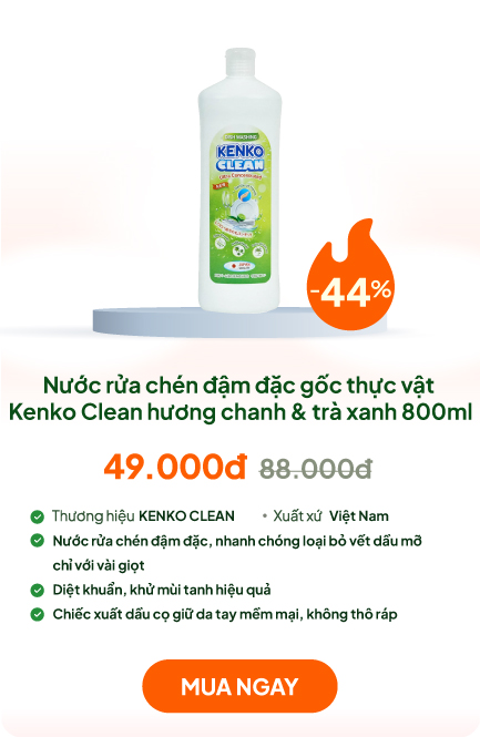 Nước rửa chén đậm đặc gốc thực vật diệt khuẩn Kenko Clean hương chanh & trà xanh 800ml